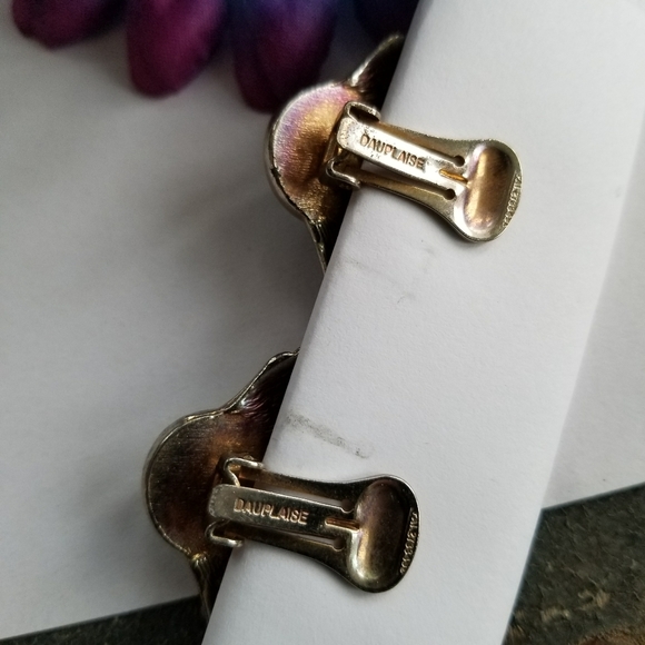 Relisted - Vintage Dauplaise fan shaped earrings blue cab - Picture 9 of 14